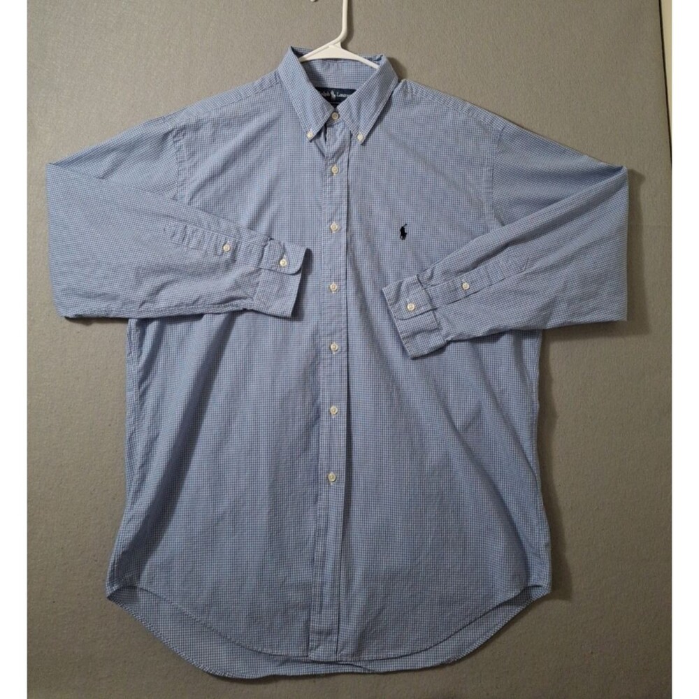 Ralph Lauren Yarmouth Shirt 16.5 34 Blue 100% Cotton Button Down Business Preppy